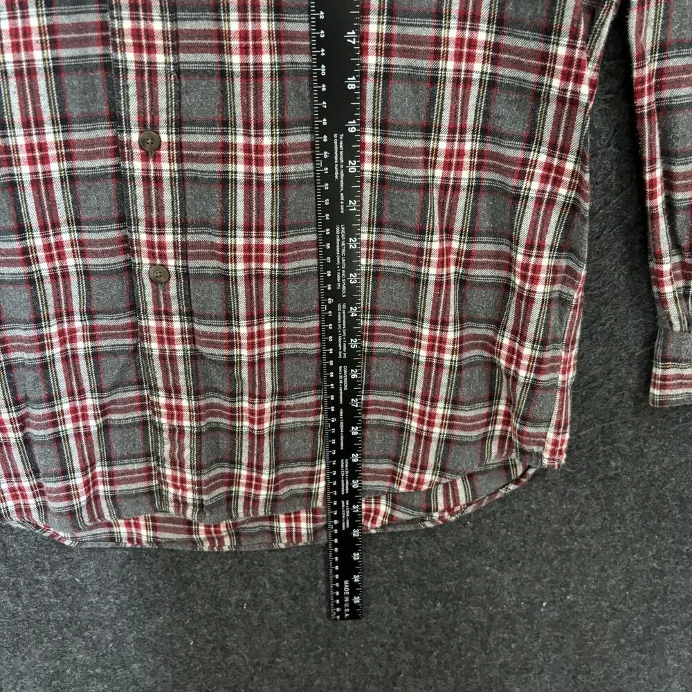 Vintage J.Crew Oarsman Shirt Men's Large Gray Red Plaid Flannel Pocket Casual